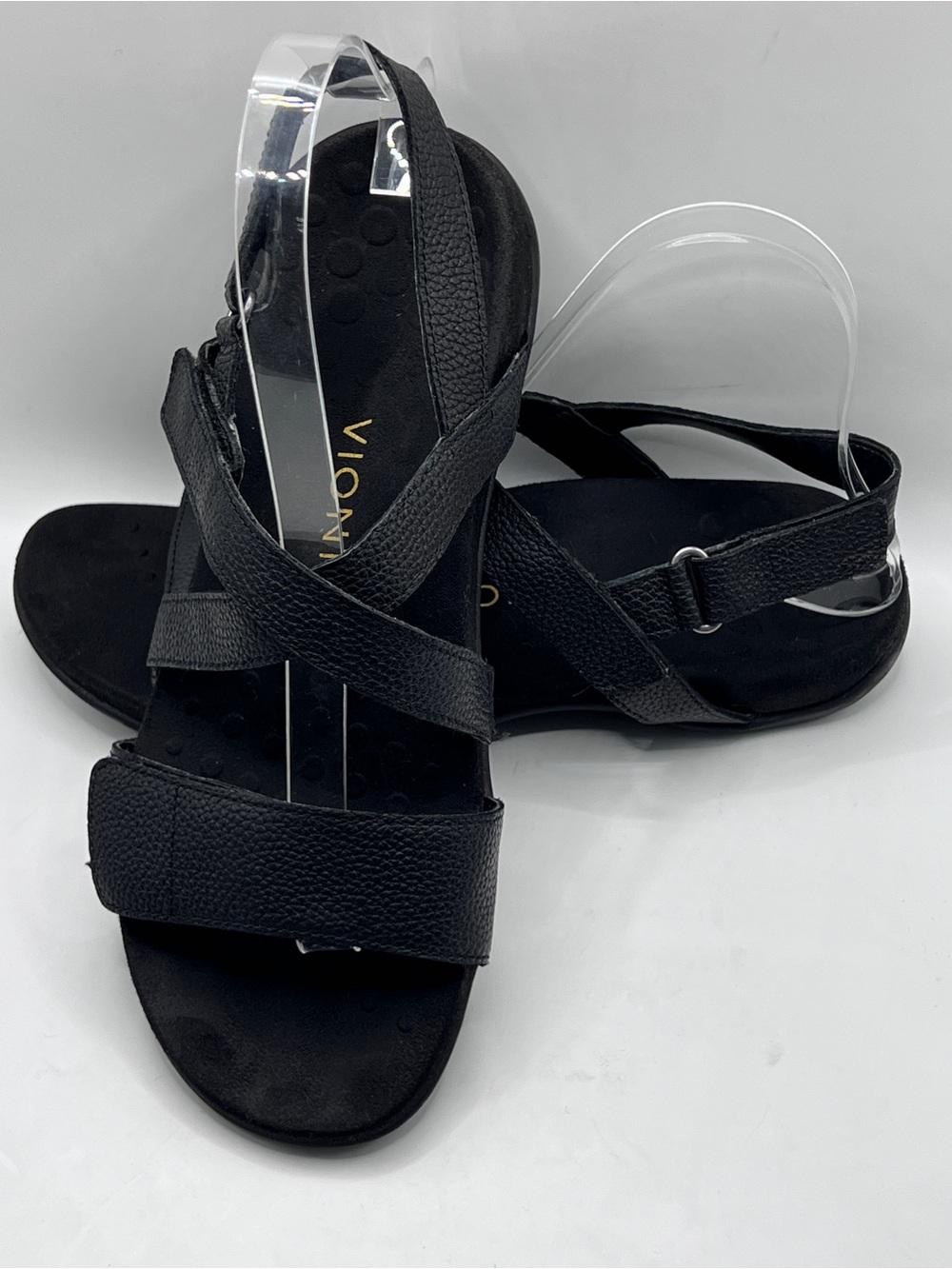 Vionic Raya Slingback Sandals, sz8 black pebbled leather adjustable straps